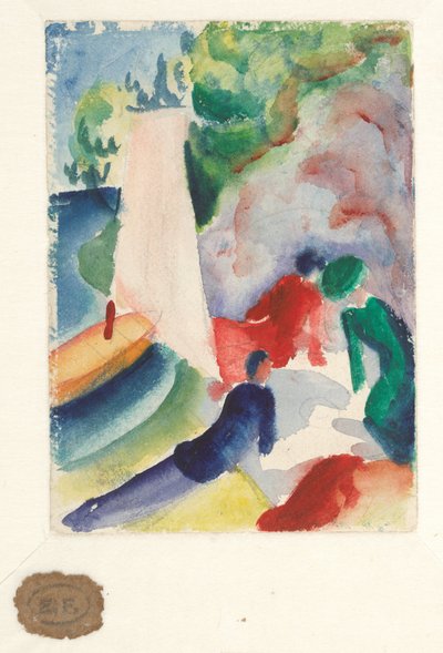 Picknick am Strand (Picknick nach dem Segeln), 1913 von August Macke